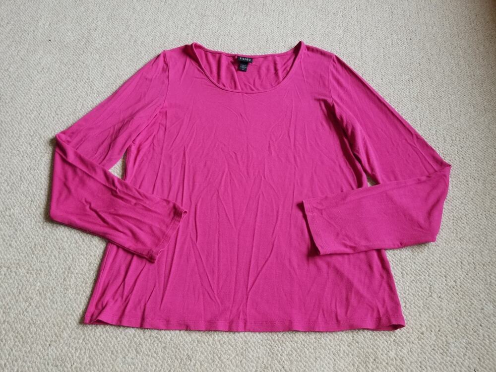 Womens Top-EILEEN FISHER-magenta rayon stretch knit scoop neck ls-M